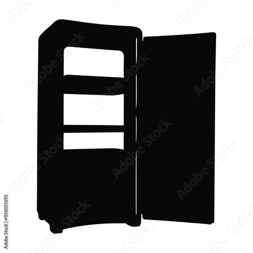 Open refrigerator black and white silhouette