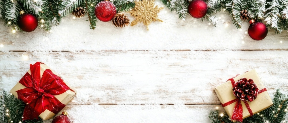 custom made wallpaper toronto digitalFestive Christmas Background with Gifts, Ornaments, and Snow on Wood