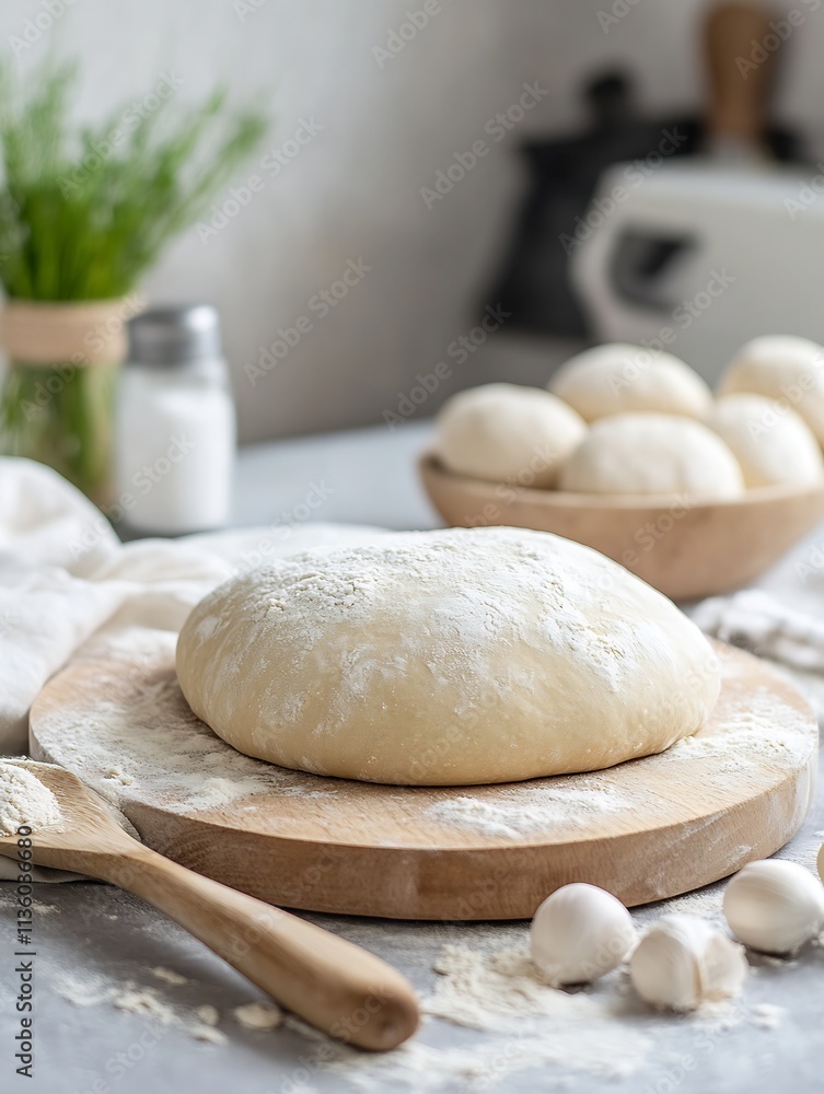 Rustic Homemade Bread Dough on Wooden Board for Artisan Baking : Generative AI