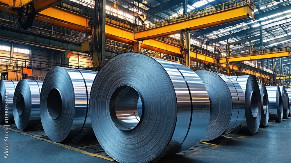 Steel coils in the steel mill workshop Steel coils in the steel mill workshop