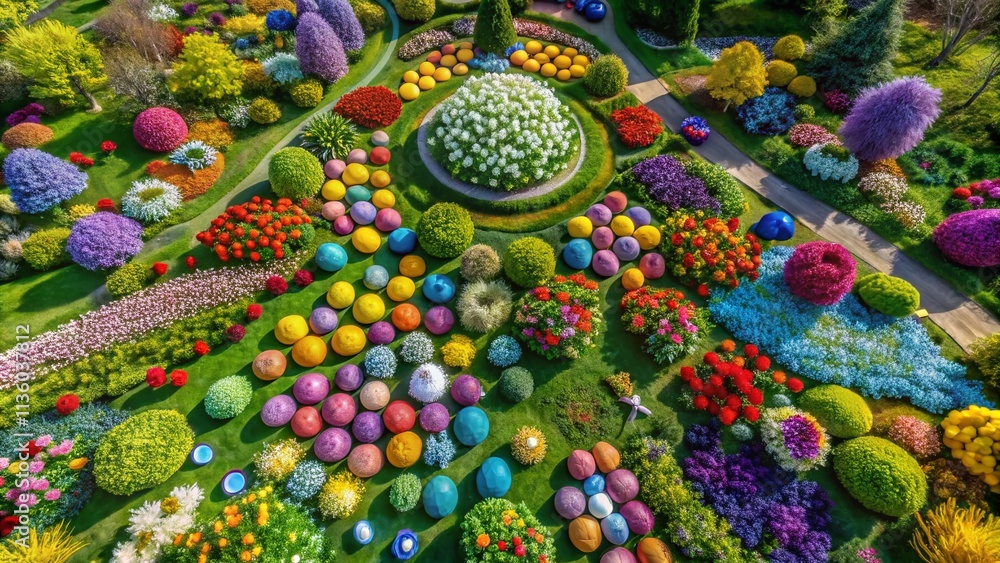 Aerial View of Vibrant Easter Flowers in a Lush Garden Showcasing the Beauty of Spring Blooms and Seasonal Colors for a Festive Celebration of Renewal and Growth Aerial View of Vibrant Easter Flowers in a Lush Garden Showcasing the Beauty of Spring Blooms and Seasonal Colors for a Festive Celebration of Renewal and Growth