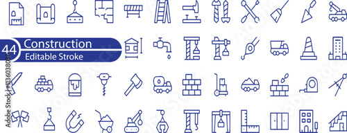 Construction icon collection set. Containing building, project, skyscraper, crane, build, equipment, prepared icon