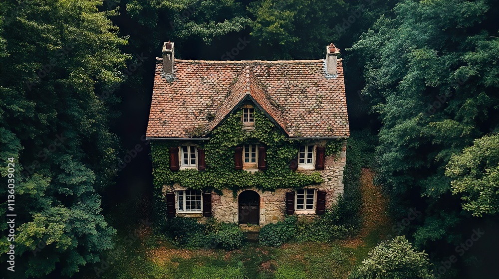 Fototapeta premium Ivy Covered Stone House in the Forest
