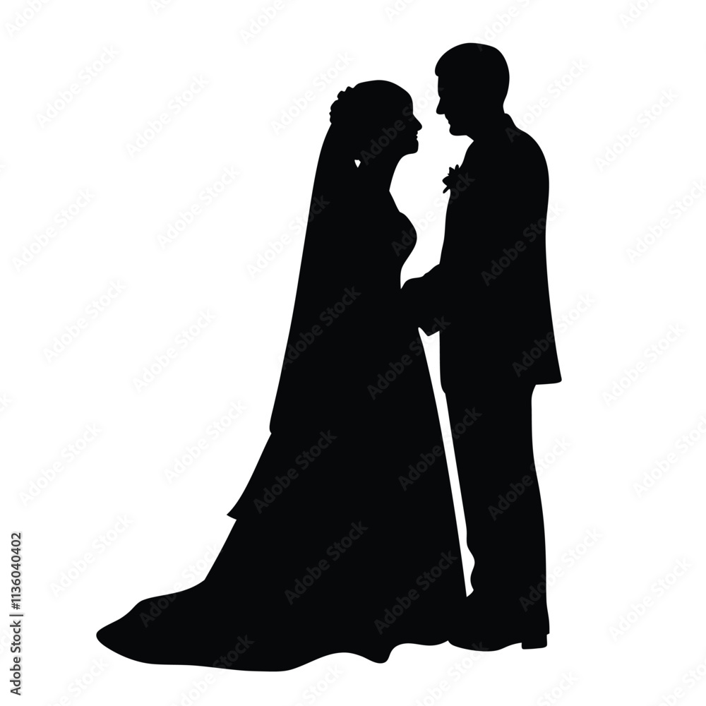 Weeding couple standing together black silhouette illustration Weeding couple standing together black silhouette illustration