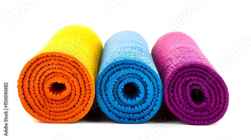 Bright Rolled Yoga Mats in Primary Colors for Energetic Fitness Enthusiasts : Generative AI