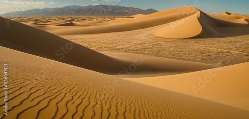 A surreal desert, where sand dunes ripple and shift, forming abstract sculptures