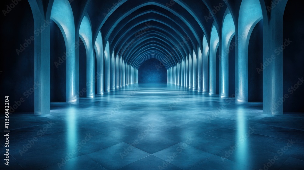 Fototapeta premium Majestic arched corridor enigmatic depths architectural photo tranquil ambiance wide angle view infinite perspective