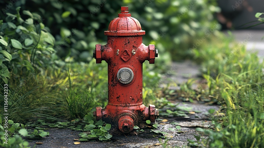 Rustic Red Hydrant in Lush Greenery Rustic Red Hydrant in Lush Greenery