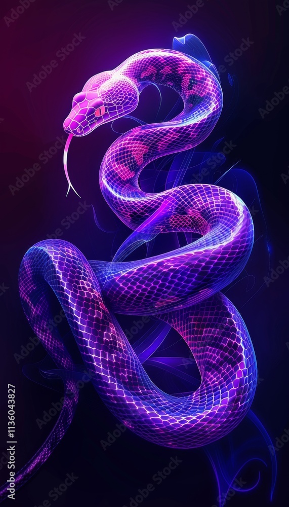 Vibrant neon snake a modern artistic illustration of a serpent on a dark background Vibrant neon snake a modern artistic illustration of a serpent on a dark background