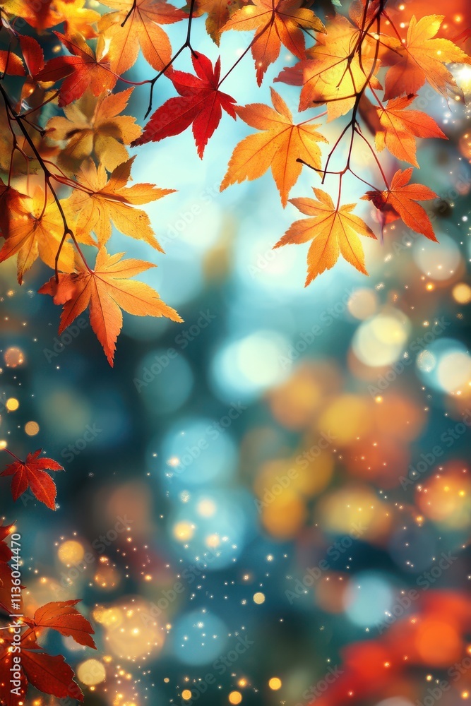 Fototapeta premium Blurred Autumn Background with Falling Leaves