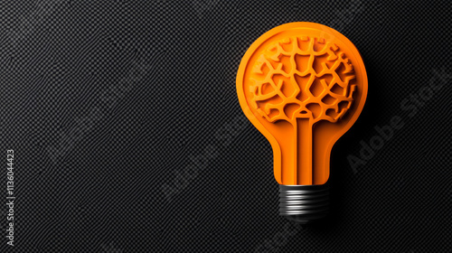Orange Lightbulb Tree of Ideas:  A unique, orange lightbulb with a tree design carved into its surface, set against a dark background.  Symbolic of growth, innovation and new ideas. 