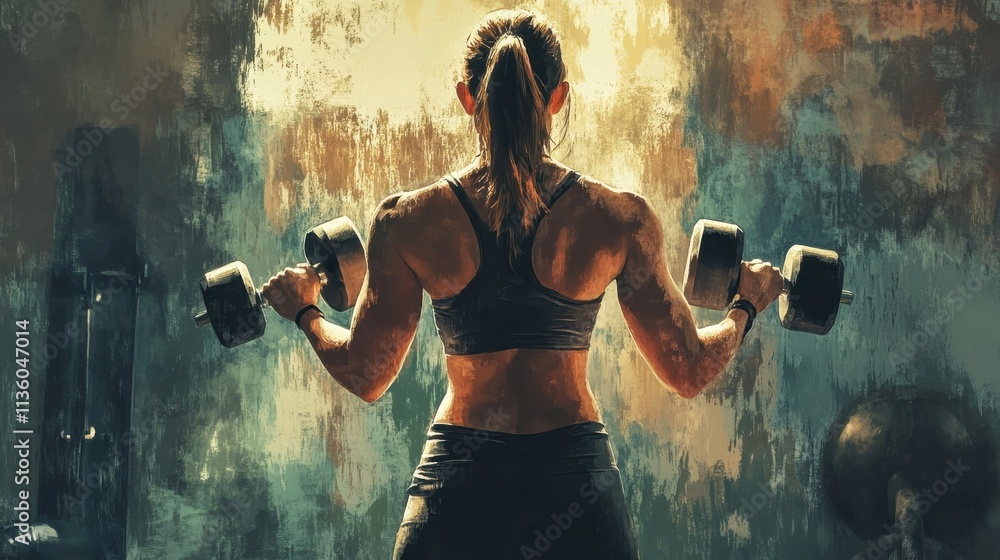 Artistic Representation of Woman Exercising with Dumbbells Artistic Representation of Woman Exercising with Dumbbells