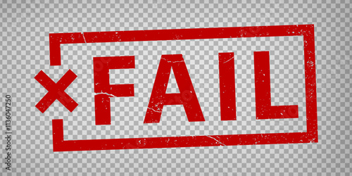Fail stamp design on transparent background.  Grunge rubber stamp with word Fail in red. Flat design. Vector illustration EPS10. 