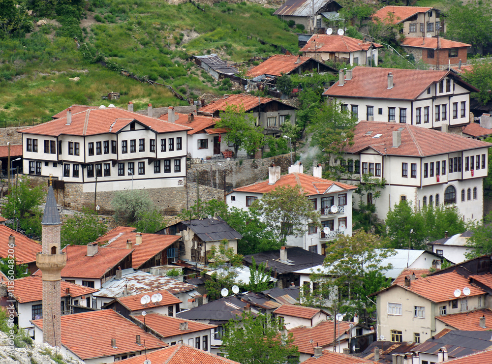 Obraz premium The historical Beypazari Town in Ankara, Turkey, is a touristic city with its old Ottoman houses and historical mosques.