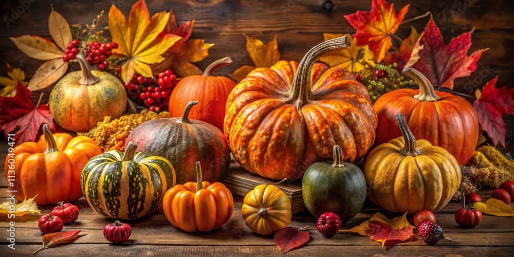 Autumn Pumpkin Still Life Photography: Fall Harvest Decor, Thanksgiving Table Setting, Maple Leaves Autumn Pumpkin Still Life Photography: Fall Harvest Decor, Thanksgiving Table Setting, Maple Leaves