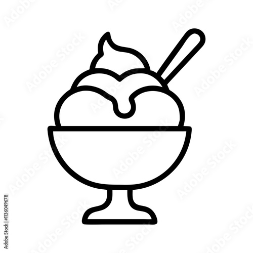 ice cream sundae spoon icon, ice cream day line art, ice cream icon - simple black line art icon of ice cream sundae spoon, symbolizing ice cream day celebrations. ice cream vector art.