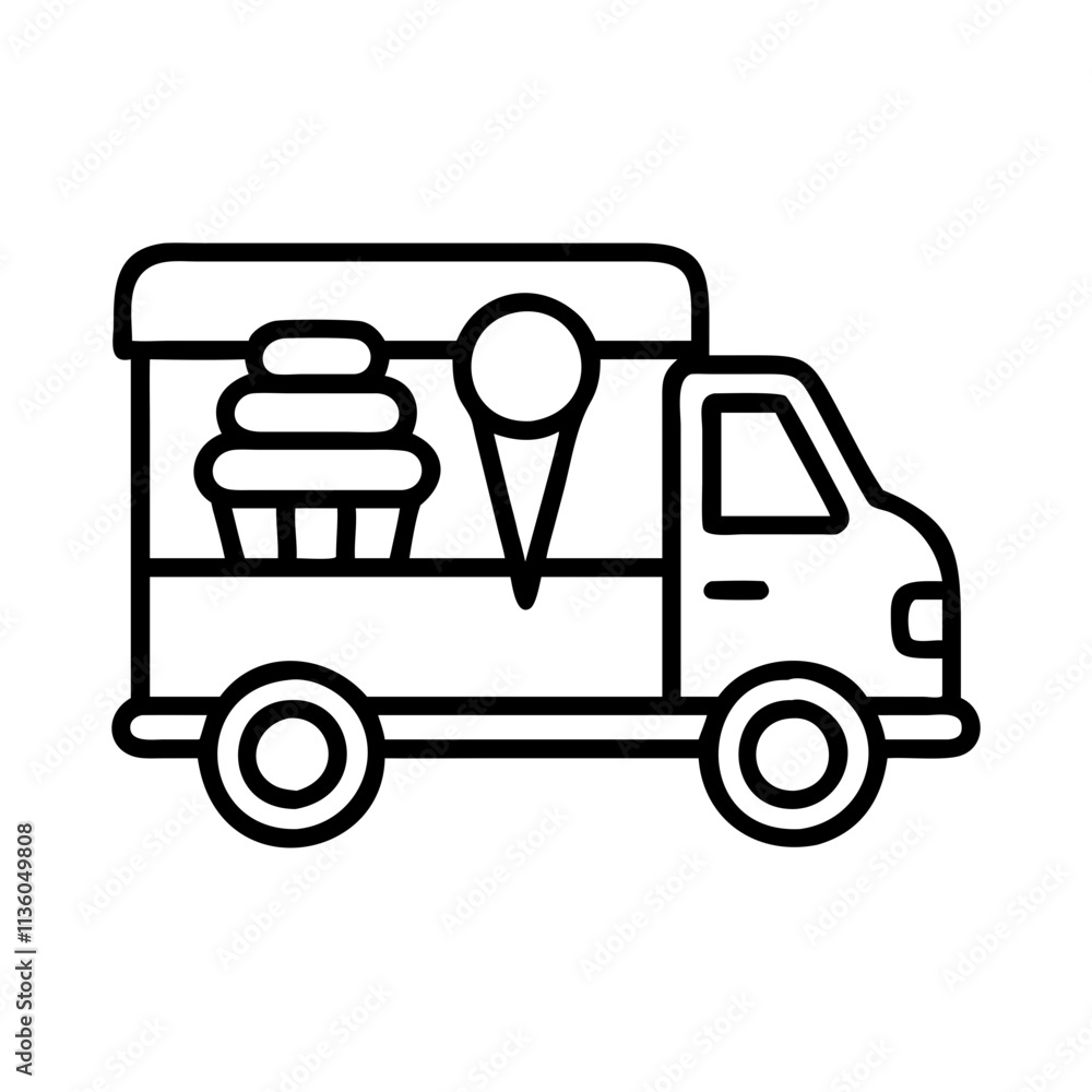 Fototapeta premium ice cream truck icon, ice cream day line art, ice cream icon - simple black line art icon of ice cream truck, symbolizing ice cream day celebrations. ice cream vector art.