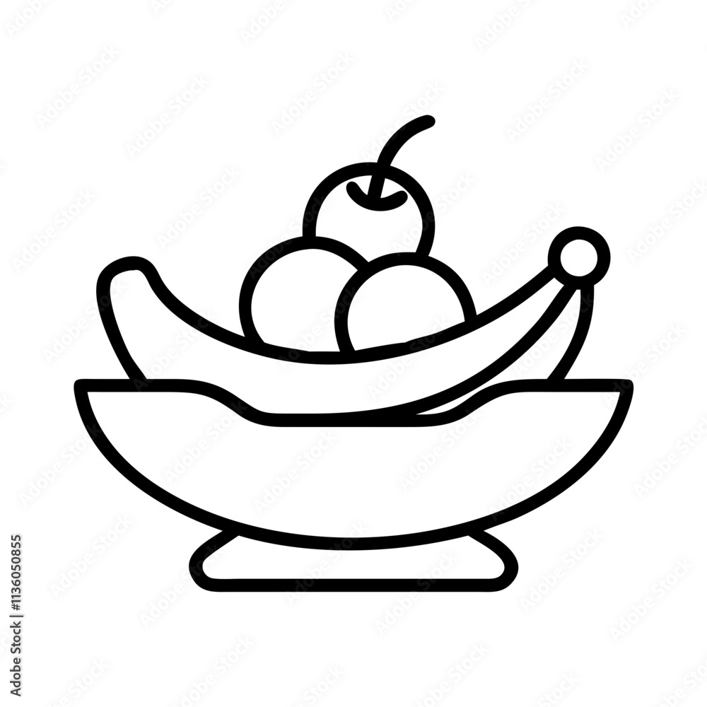 banana split icon, ice cream day line art, ice cream icon - simple ...