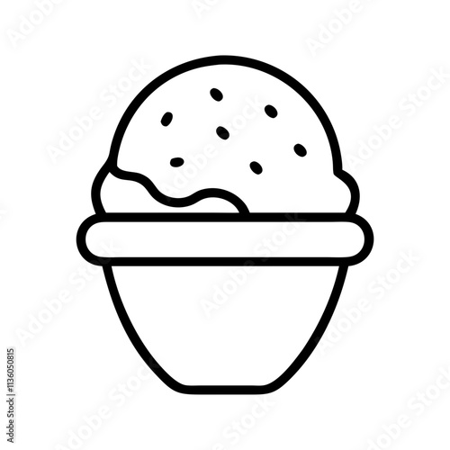 vanilla bean scoop icon, ice cream day line art, ice cream icon - simple black line art icon of vanilla bean scoop, symbolizing ice cream day celebrations. ice cream vector art.