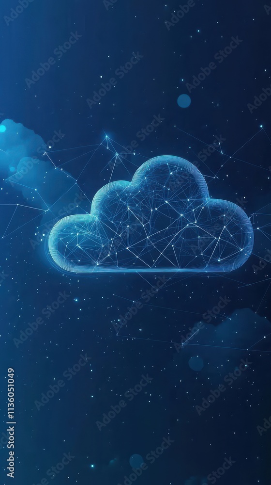 Digital Cloud Technology Blurred blue Background with Data Network Digital Cloud Technology Blurred blue Background with Data Network