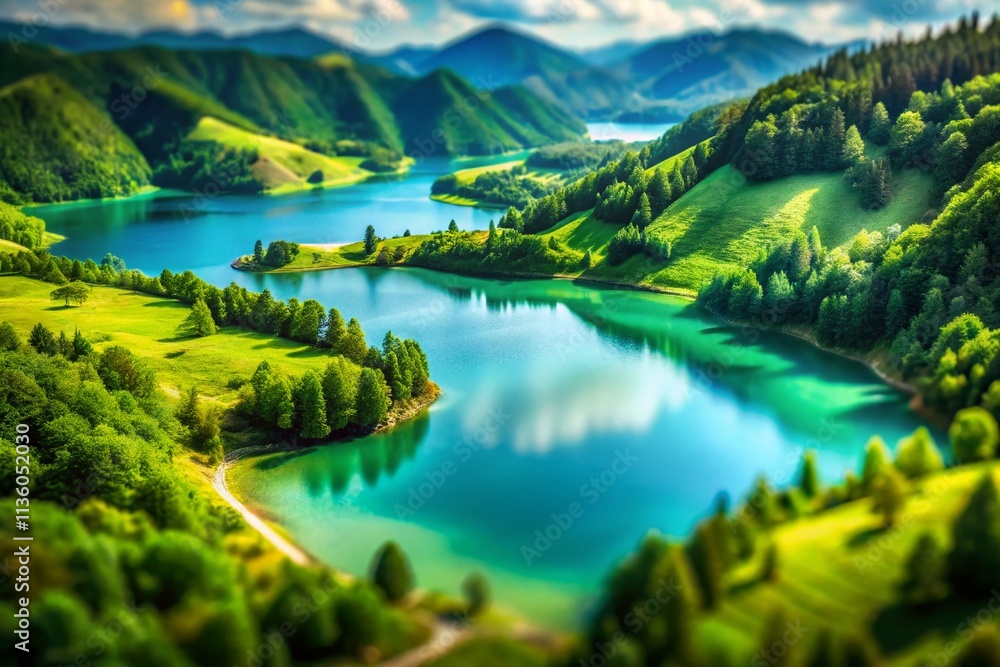Beautiful Tilt-Shift Photography of a Gradation of Blue and Green Textures in Nature, Capturing the Essence of Serenity and Harmony in a Unique Perspective Beautiful Tilt-Shift Photography of a Gradation of Blue and Green Textures in Nature, Capturing the Essence of Serenity and Harmony in a Unique Perspective