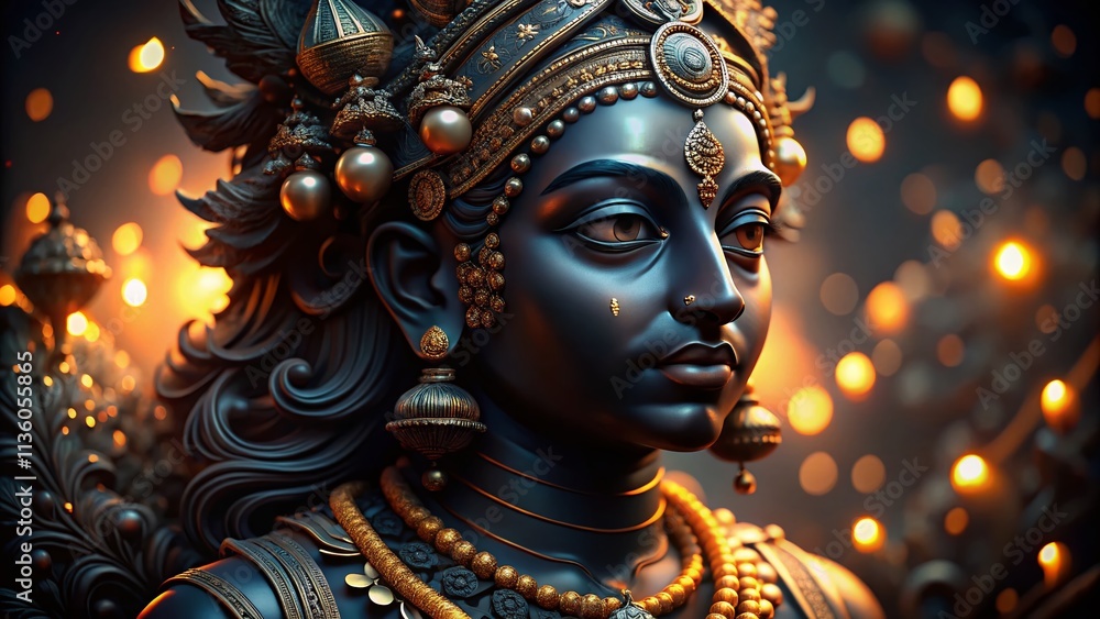 Black Krishna Statue, Bokeh Background, AI Art, Dark Lord Krishna, Indian Deity, Hindu God, Spiritual Art Black Krishna Statue, Bokeh Background, AI Art, Dark Lord Krishna, Indian Deity, Hindu God, Spiritual Art