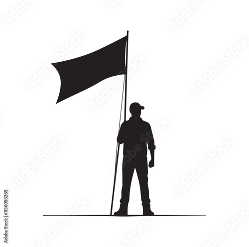 man holding a flag silhouette vector illustration