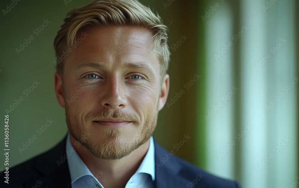 Confident businessman with a suit and a smile in a office background, He looking at the camera Confident businessman with a suit and a smile in a office background, He looking at the camera