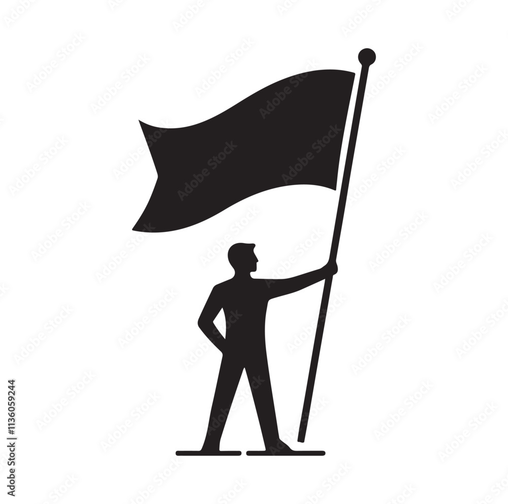 Fototapeta premium man holding a flag silhouette vector illustration
