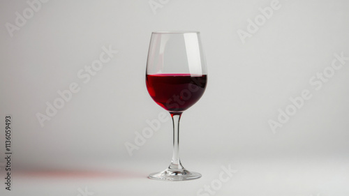 clear glass of red wine stands elegantly against neutral background