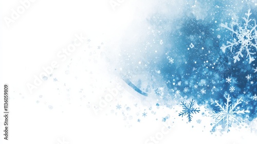 Christmas Blue Background with Snowflakes and Waves