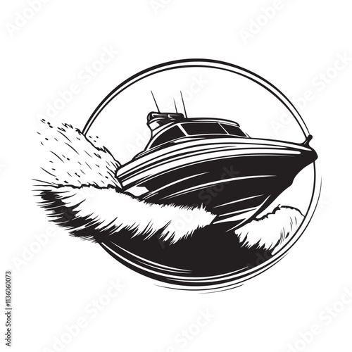 American Bowrider Boat on Water Vector Illustration logo design  isolated on white background. photo