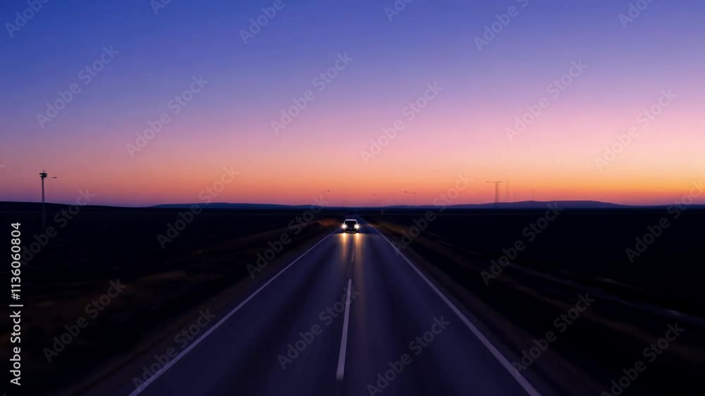 A deserted highway at dusk, headlights fading into the distance, slow zoom out to emphasize isolation A deserted highway at dusk, headlights fading into the distance, slow zoom out to emphasize isolation