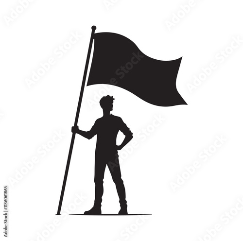 man holding a flag silhouette vector illustration