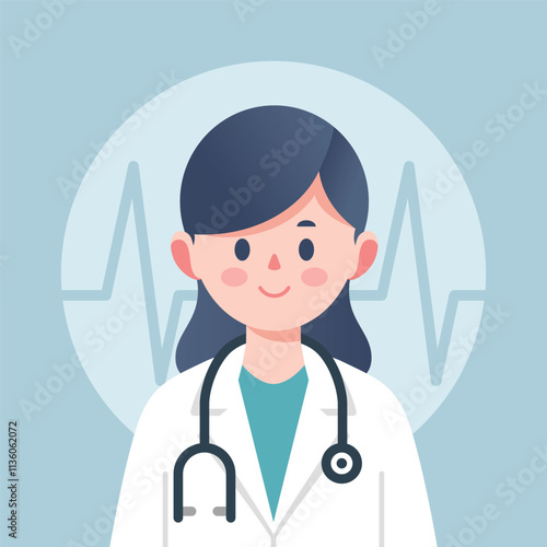 Young Female Doctor, Medical Worker Flat Vector Illustration