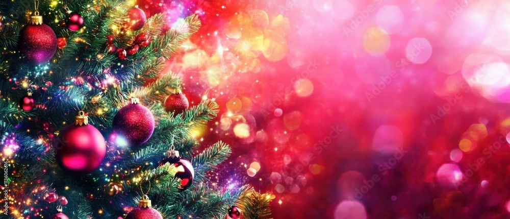 Sparkling Christmas Tree with Pink Ornaments and Festive Lights Sparkling Christmas Tree with Pink Ornaments and Festive Lights