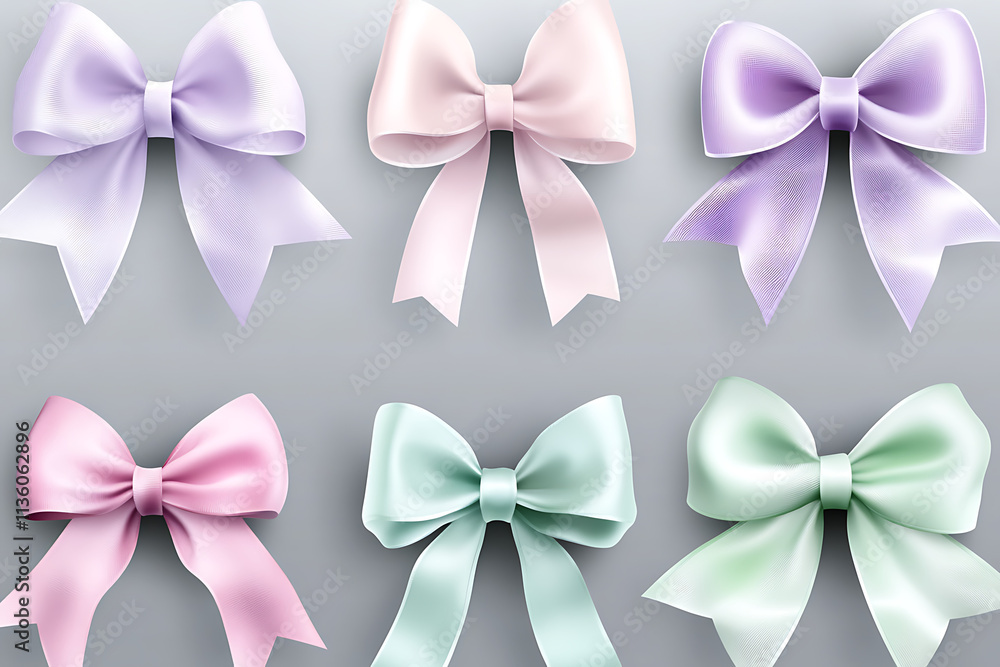Collection of Ribbon Bows in Pastel Colors Including Soft Pinks and Blues. Collection of Ribbon Bows in Pastel Colors Including Soft Pinks and Blues.