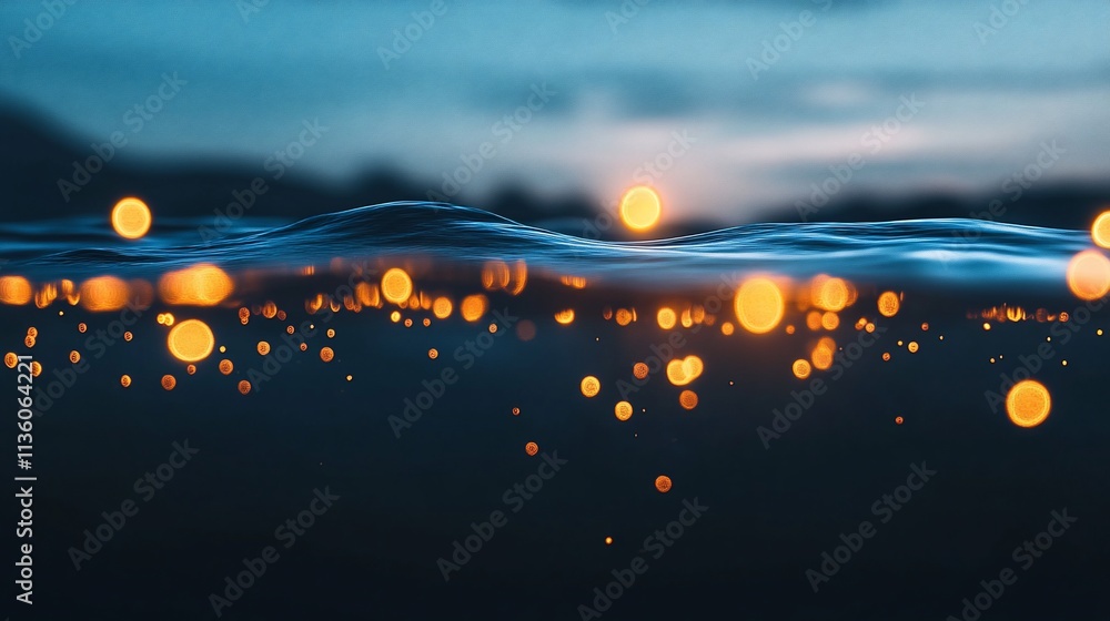 Naklejka premium Abstract sea surface lights under dark sky.
