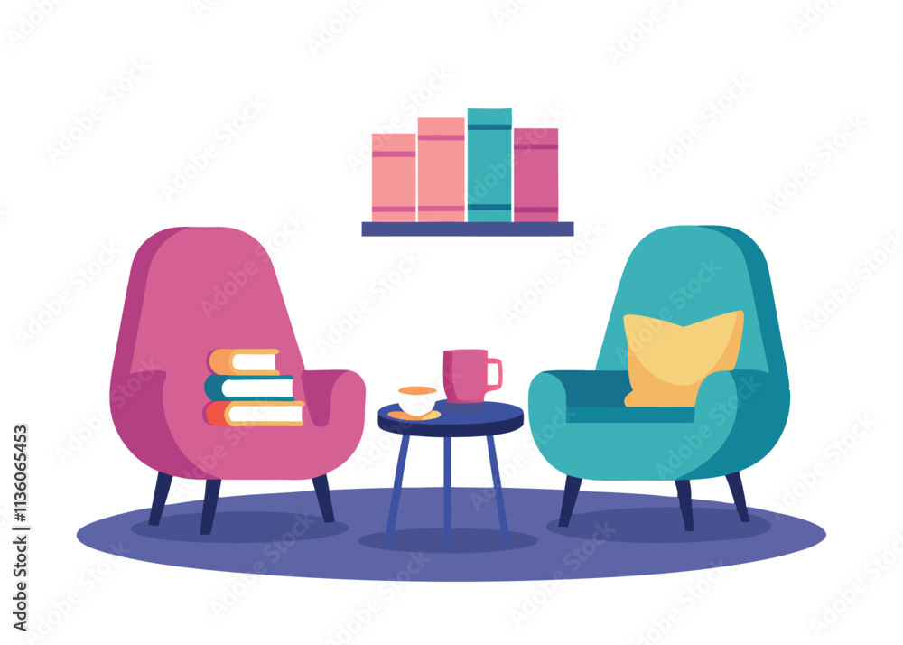 A serene library nook featuring stylish A serene library nook featuring stylish