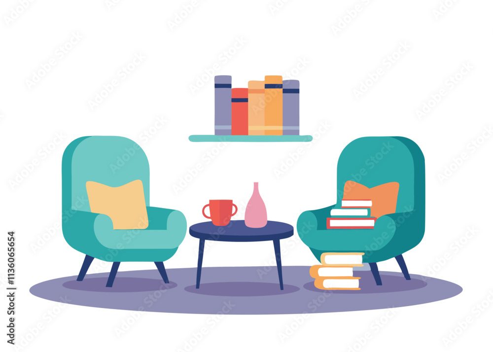 A serene library nook featuring stylish A serene library nook featuring stylish