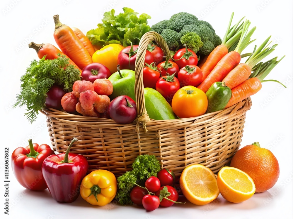 Colorful Fresh Fruits and Vegetables Basket - High Resolution Image