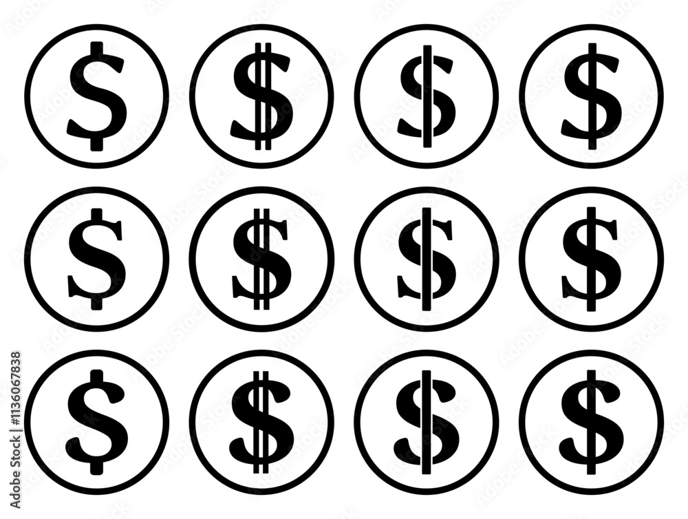 symbol dolara zestaw ikon, grafika wektorowa symbol dolara zestaw ikon, grafika wektorowa