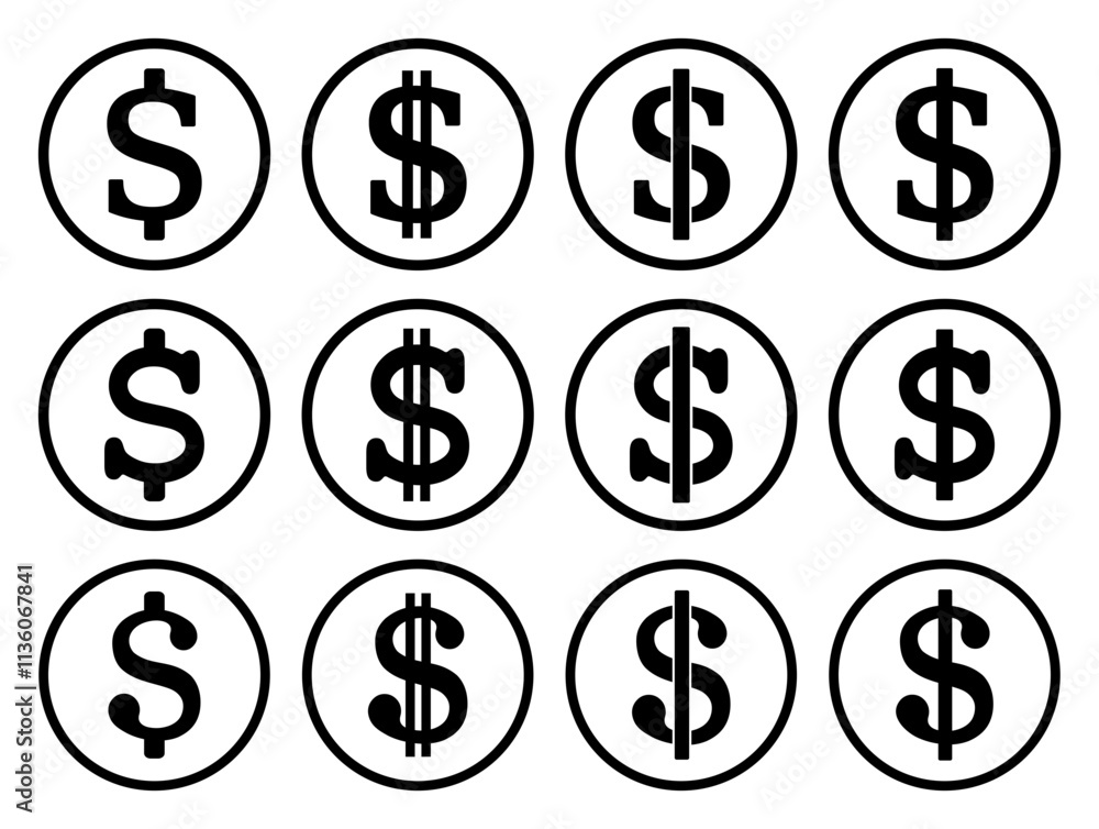 symbol dolara zestaw ikon, grafika wektorowa symbol dolara zestaw ikon, grafika wektorowa