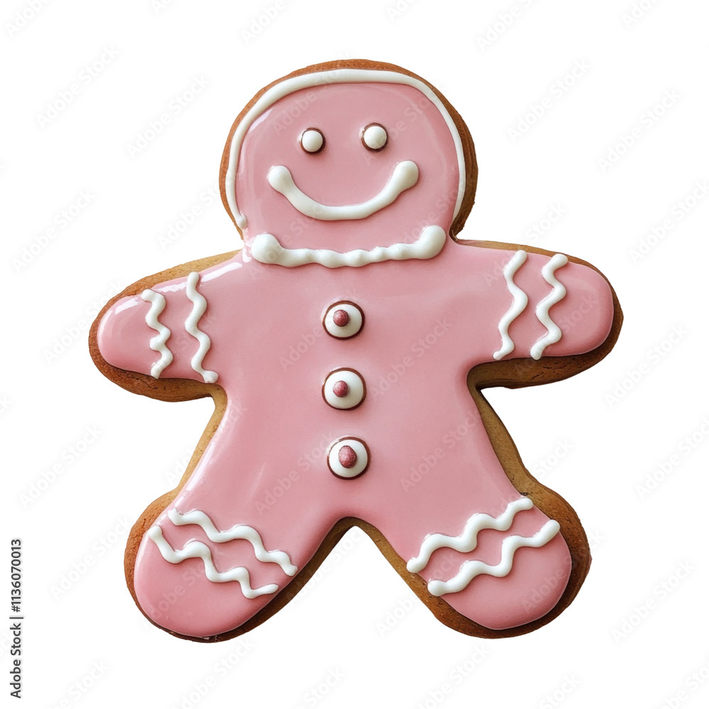 Pink Iced Gingerbread Cookie with Smiling Face and Decorative Icing Pink Iced Gingerbread Cookie with Smiling Face and Decorative Icing