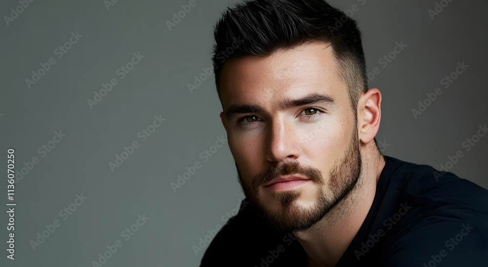 A captivating portrait of a man with neatly styled short hair and a perfectly groomed beard, exuding confidence and sophistication. A captivating portrait of a man with neatly styled short hair and a perfectly groomed beard, exuding confidence and sophistication.