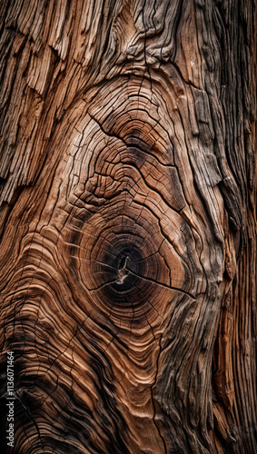 A close-up of the wood grain patterns on an ancient tree trunk, showcasing intricate textures and rich colors. Focus stacking photography, 2K, high resolution photo