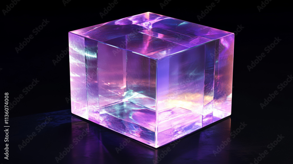 3d crystal light holographic glass cube vector isolated icon. Realistic geometric translucent block shape set with purple hologram refraction on different view. Futuristic gradient material clipart 3d crystal light holographic glass cube vector isolated icon. Realistic geometric translucent block shape set with purple hologram refraction on different view. Futuristic gradient material clipart