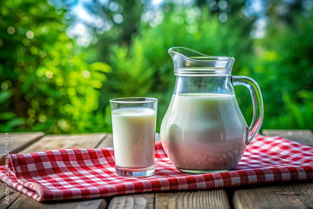 Plaid Tablecloth Milk Jug Milk Glass Panoramic Photography Plaid Tablecloth Milk Jug Milk Glass Panoramic Photography