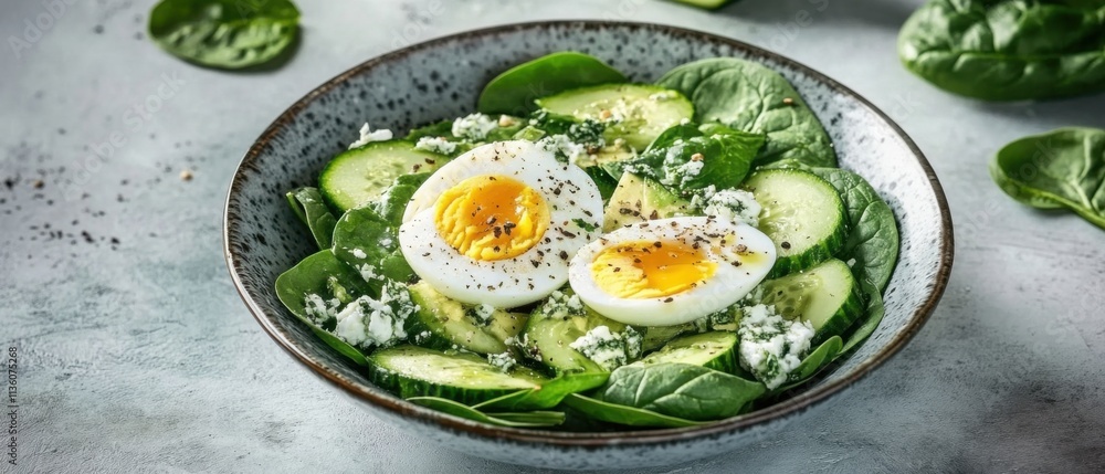 Delicious Healthy Spinach Salad with Boiled Eggs, Cucumber, and Avocado Delicious Healthy Spinach Salad with Boiled Eggs, Cucumber, and Avocado
