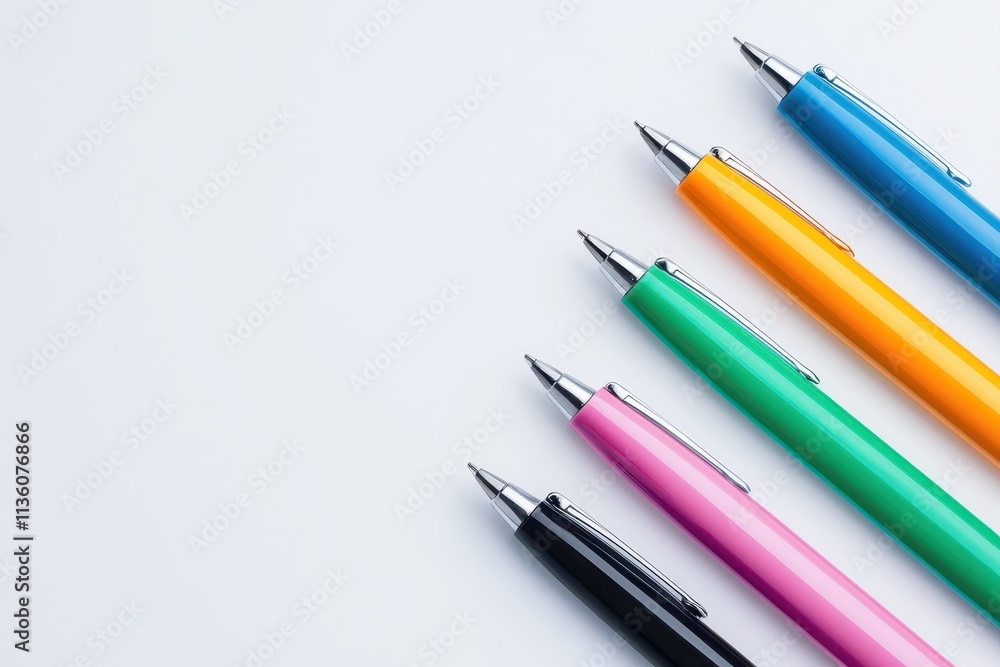 Elegant fountain pen mock up featuring vibrant solid colors on a clean surface Elegant fountain pen mock up featuring vibrant solid colors on a clean surface